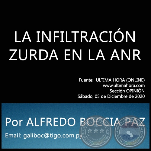 LA INFILTRACIÓN ZURDA EN LA ANR - Por ALFREDO BOCCIA PAZ - Sábado, 05 de Diciembre de 2020